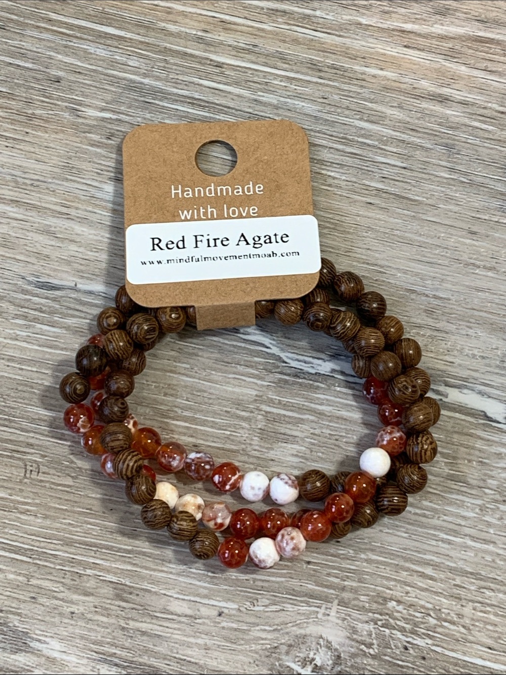 3/$10💕 Handmade Red Fire Agate and Wood Bead Stretch Bracelet Set